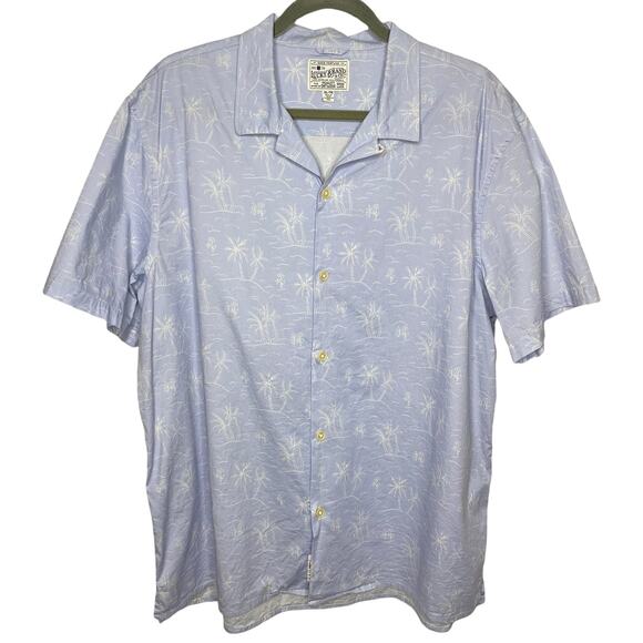 Lucky Brand Mens Button Up Short Sleeve Blue with Palm Tree Print XL 100% Cotton - Picture 1 of 6